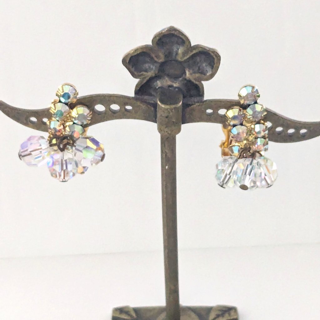 Julianna Mcm Ab Aurora Borealis Cluster Clip On Earrings